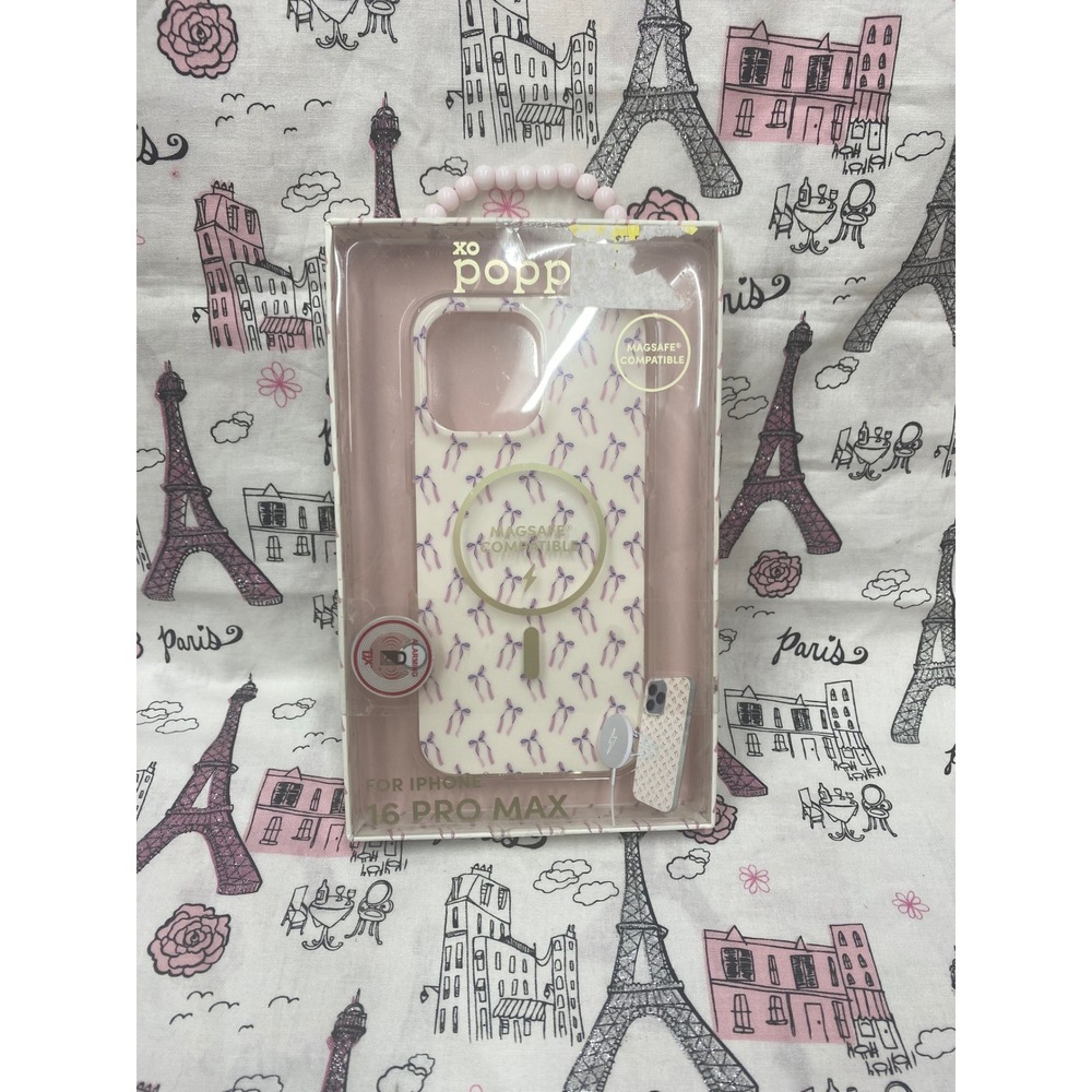 XO Poppy iPhone 16 Pro Max Case MagSafe Pink Bow Coquette Pattern New